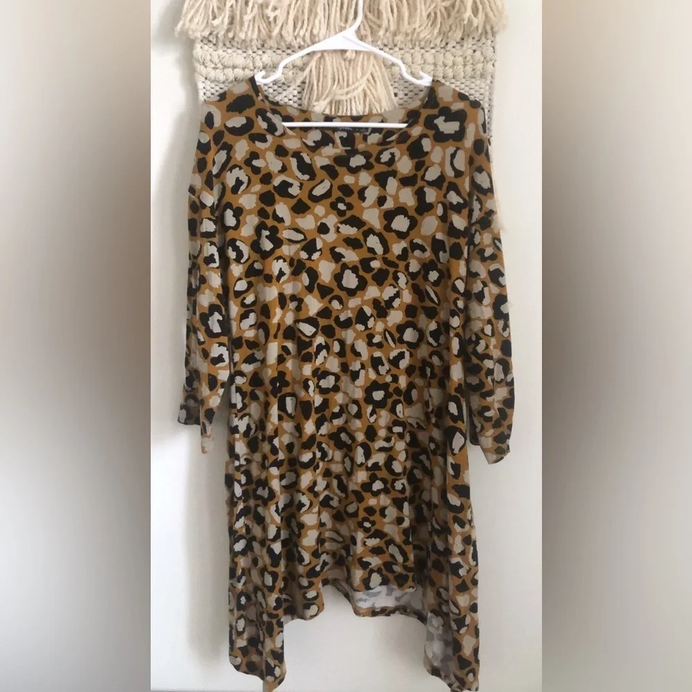 Gudrun Sjoden Leopard Print Long Sleeve Flowy Dress Lagenlook Large